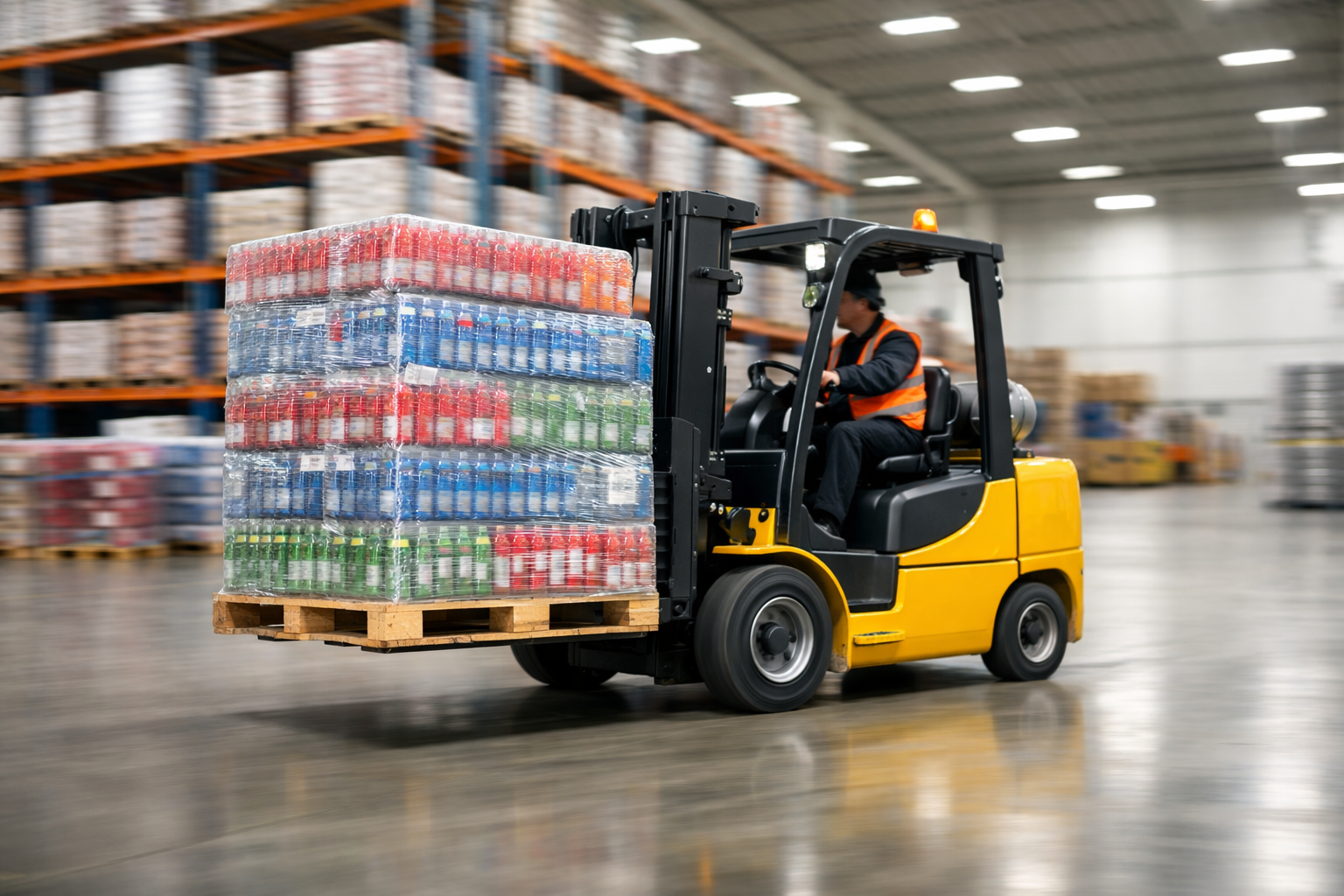 Forklift operations inside warehouse